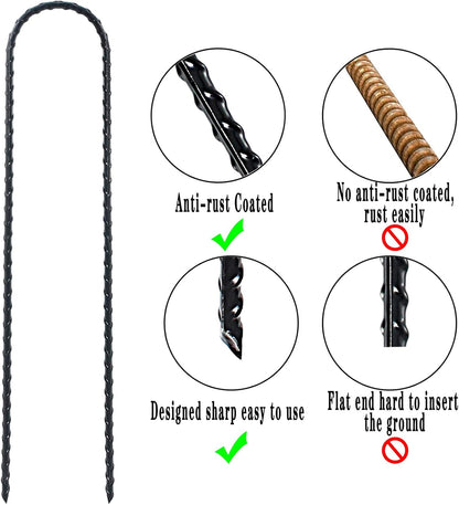 DTANX 12 Pack 12 Inch Rebar Stakes Heavy Duty Trampoline Anchors, Garden Stakes Tent Stakes Steel Ground Anchors, Black