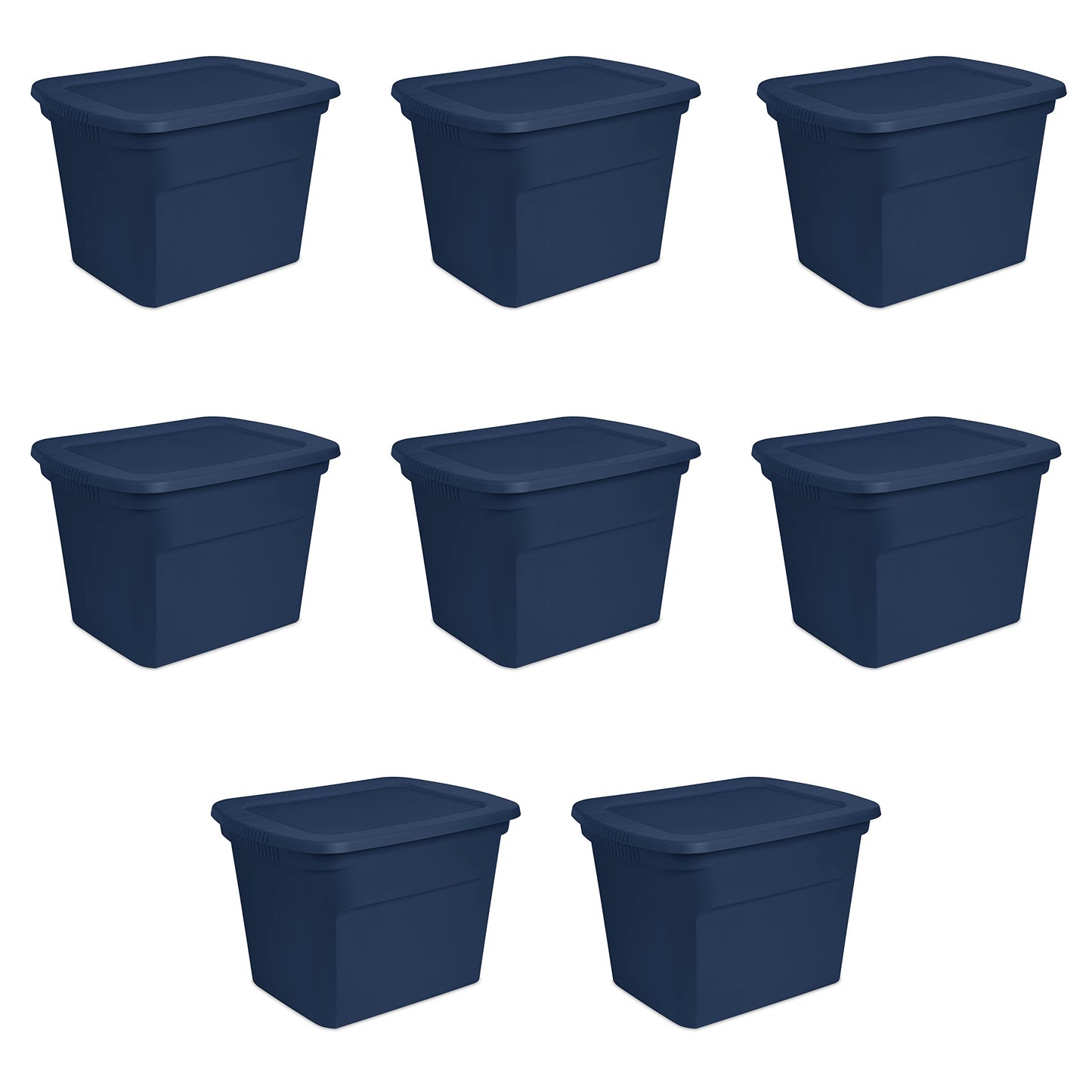Sterilite 18 Gallon Tote, Plastic Storage Bin with Snap Lid, Blue, 8 Pack