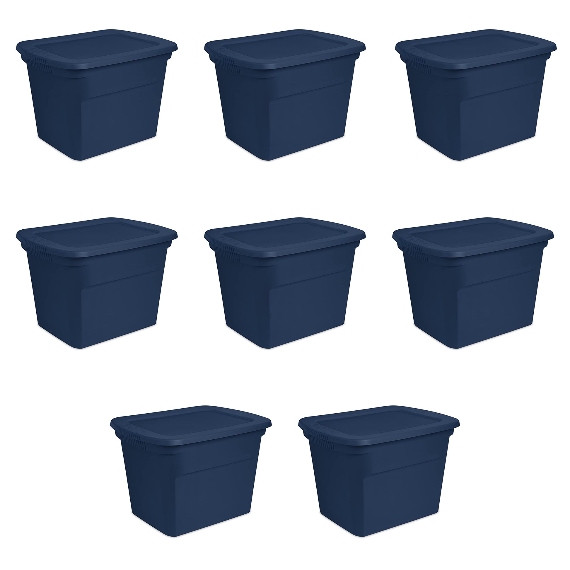 Sterilite 18 Gallon Tote, Plastic Storage Bin with Snap Lid, Blue, 8 Pack