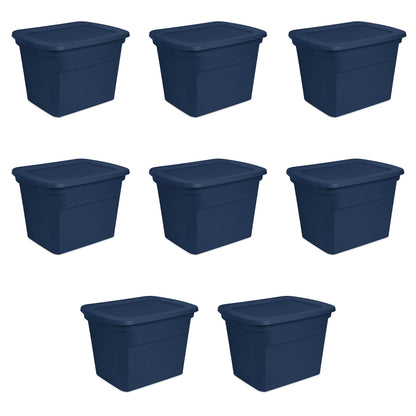 Sterilite 18 Gallon Tote, Plastic Storage Bin with Snap Lid, Blue, 8 Pack