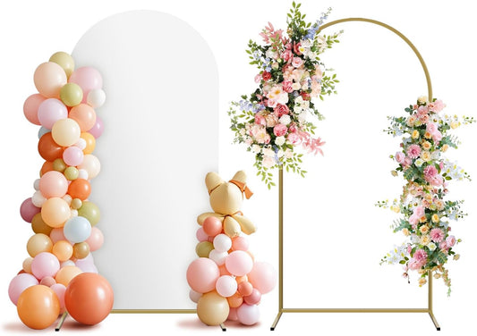 Arch Backdrop Stand and Cover Set, Metal Balloon Arch Backdrop 6ft, Gold Arched Stand Frame for Wedding, Parties,Birthday, Backdrop Decorations (White,6ft)