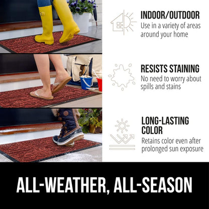GORILLA GRIP 100% Waterproof All-Season WeatherMax Doormat, US Designed Natural Rubber, Stain and Fade Resistant, Low Profile Indoor Outdoor Door Mats, Easy Clean Patio Mat, 17x29, Burgundy Leaves