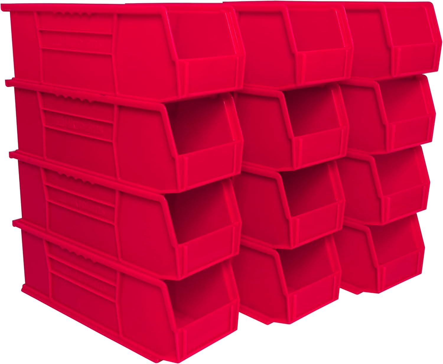 Akro-Mils 30234 AkroBins Plastic Storage Bins, 15"x5"x5", Red, 12-Pack