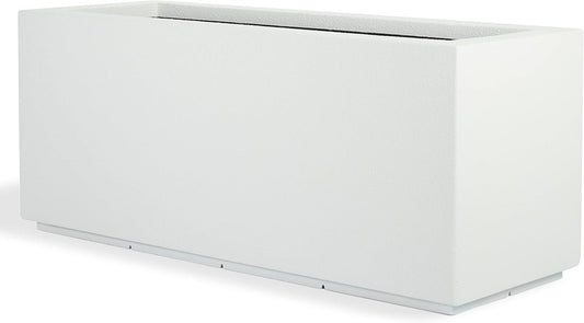 PolyStone Milan Tall Modern Outdoor/Indoor Rectangular Trough Planter, 46" L X 17" W X 19" H, Lightweight, Heavy Duty, Weather Resistant, Polymer Finish, Commercial and Residential (White)