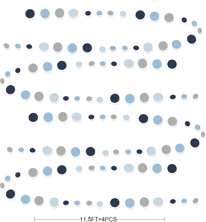 Dusty Blue Party Decorations Navy Blue Circle Dots Garland Gray Blue Hanging Paper Polka Dot Streamer for Wedding Baby Shower Engagement Bridal Shower Birthday Graduation Nautical Theme Party Supplies