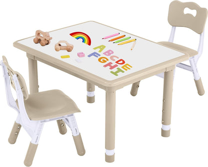 Toddler Table and Chair Set, Height Adjustable-Upgrade Kids Table and 2 Chairs for Ages 3-8, Multi-Activity Toddler Play Table with Graffiti Desktop for Home/Daycare/Classroom