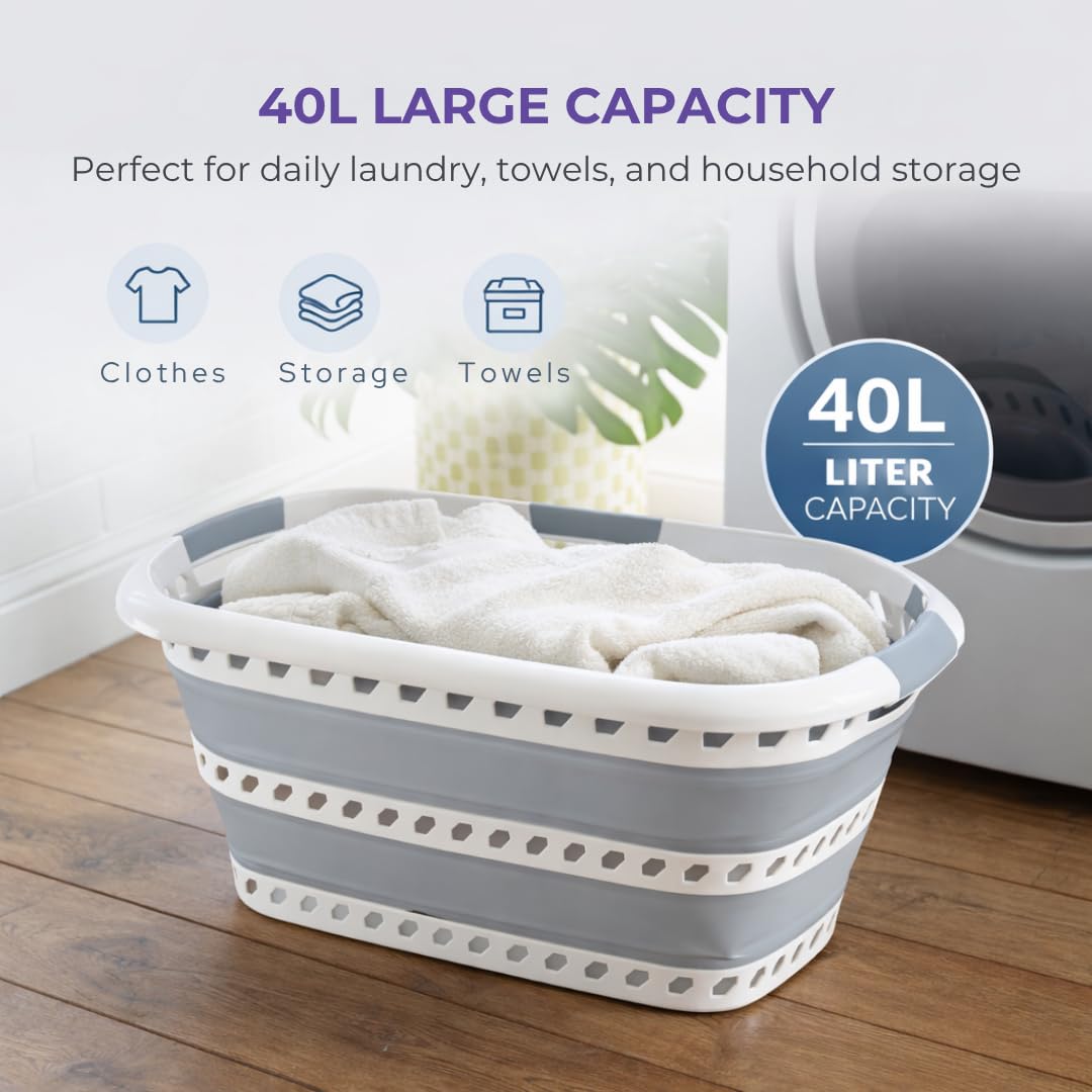 Laundry 360 Collapsible Laundry Basket 40L | Portable | Space Saver Storage | Hold 2 Loads | Store