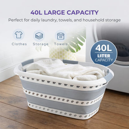 Laundry 360 Collapsible Laundry Basket 40L | Portable | Space Saver Storage | Hold 2 Loads | Store