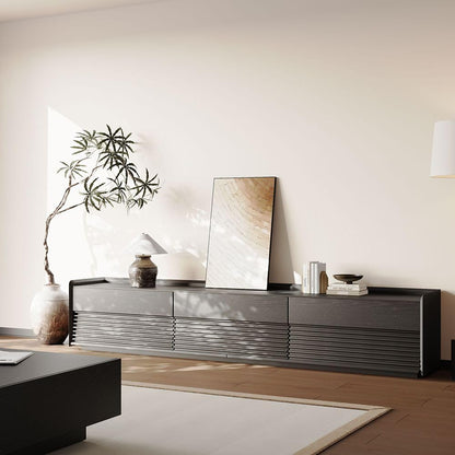 POVISON Fully-Assembled Mid Century Modern TV Stand, 94.49" Wood Media Console with Adjustable LED Light, Entertainment Center with Storage for Living Room