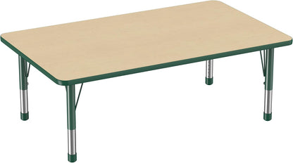 Factory Direct Partners FDP Rectangle Activity School and Classroom Kids Table (36 x 60 inch), Toddler Leg, Adjustable Height 15-24 inches - Maple Top and Green Edge