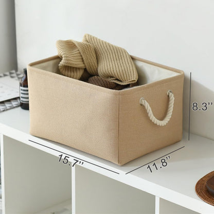 TheWarmHome Organization and Storage Bin for Shelves - Large 3 Pack 16x12x8 inch Storage Basket for Organizing, Canves Storage Cubes for Organizer Toy Closet Cloth Gift (Beige)
