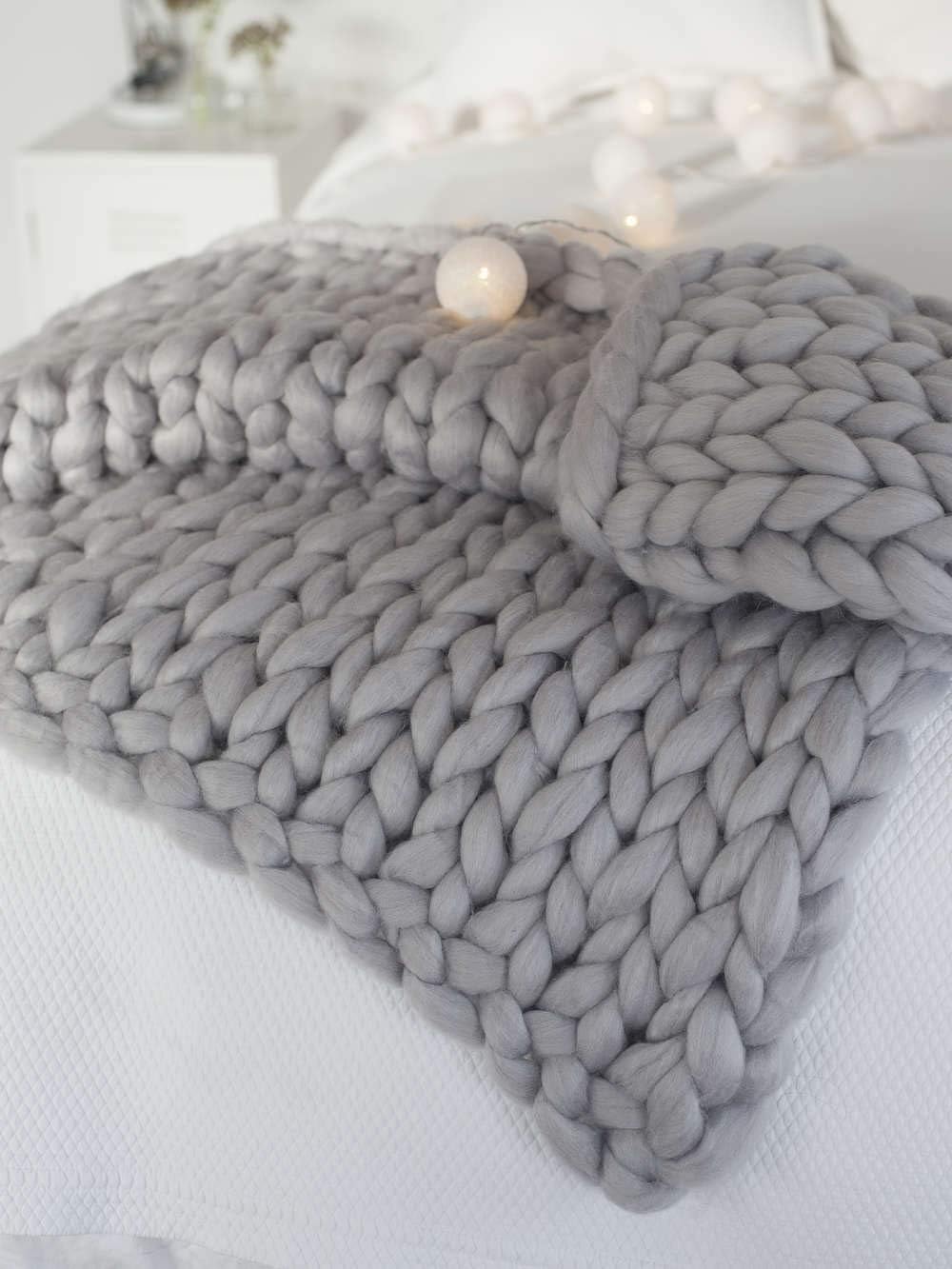 Chunky Knit Blanket Soft Handmade Knitting Throw for Bedroom Sofa Decor Super(Light Gray 40"x40")