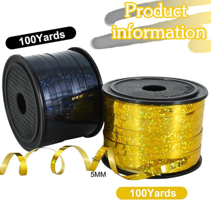 BEISHIDA 2 Pack 100 Yards Black Gold Curling Crimped Glitter Ribbon Balloon String Shiny Metallic for Gift Wrapping Ribbon Birthday Party Festival Art Craft Decor Florist Flowers Decoration