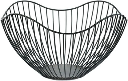 Fruit Basket for Kitchen Counter, 10 Inches Mordern Black Metal Wire Produce Bowl for Fruit Vegetable (Curve)