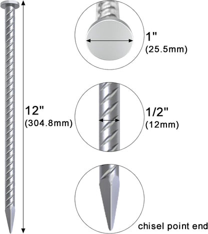 VVOKGO 12 Inch Rebar Stakes Metal Asphalt Anchoring Spikes Ground (16pcs), 1/2 Inch Diameter Galvanized Landscape Anchors Heavy Duty for Speed Bump, Handicap Threshold Ramps, Parking Limits Curb, Tarp