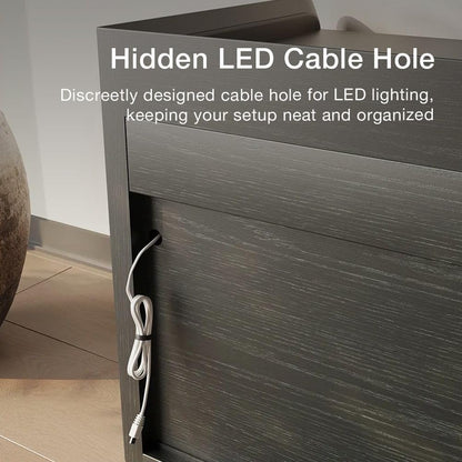 POVISON Fully-Assembled Mid Century Modern TV Stand with Legs, Wood Media Console with Adjustable LED Light, Entertainment Center with Storage for Living Room