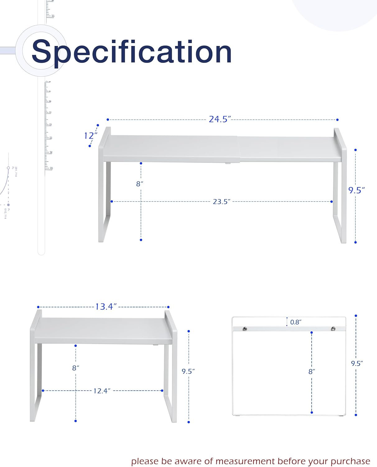 Nxconsu Expandable Cabinet Shelf Organizer Riser for Kitchen Pantry Cupboard Under Sink Countertop Home Storage Organization Rack Space Saver Freestanding Heavy Duty Nonslip Stackable White X Large