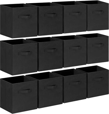 GhvyenntteS Storage Cubes 12 Pack, 11 Inch Cube Storage Bins with Dual Handles, Collapsible Heavy Duty Fabric Bins for Shelves Closet, Baskets for Organizing Clothes Bedding Toys Books (Black)