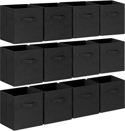 GhvyenntteS Storage Cubes 12 Pack, 11 Inch Cube Storage Bins with Dual Handles, Collapsible Heavy Duty Fabric Bins for Shelves Closet, Baskets for Organizing Clothes Bedding Toys Books (Black)