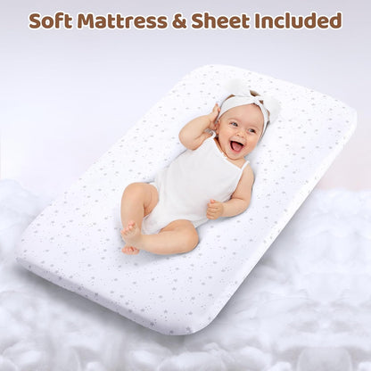 Ezebaby 3-in-1 Baby Bassinet, Rocking Baby Bassinets Bedside Sleeper, Adjustable Portable Crib for Newborn Infant with Wheels Storage Basket and Mesh Sides