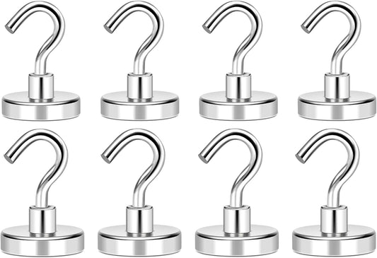 MIKEDE Magnetic Hooks, 80LB+ Heavy Duty Magnetic Hooks Cruise with Epoxy Coating for Refrigerator, Strong Magnet Hooks for Tool Room, Magnetic Metal Hooks for Grill - 8 Pack