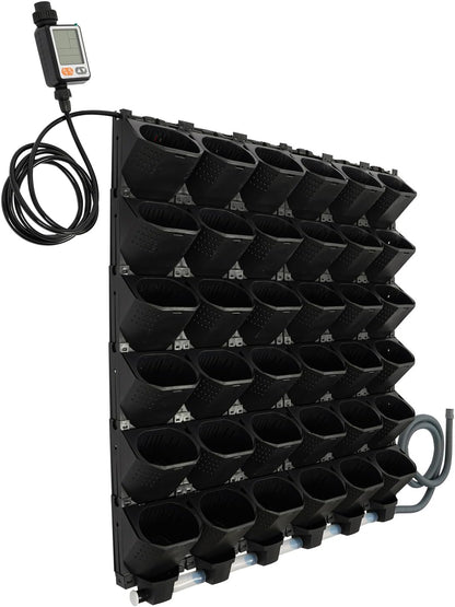 36 Pockets Hanging Planter Bags, Vertical Wall Mounted Plant Planting Grow Bags, Stackable Wall Planter with Timer, Self Watering Hanging Planters for Outdoor Indoor Garden-Black