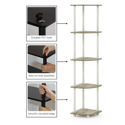 Furinno TURN-N-TUBE Corner Shelf, 5-Tier Corner Bookshelf, Open Storage Shelves, for Organization