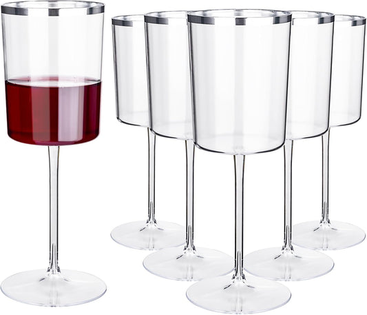 Ciaell 12 Pack Plastic Wine Glasses - 14 Oz Plastic Wine Glasses with Stem - Square Silver Disposable Stemmed Glass for Parties & Weddings & Outdoors