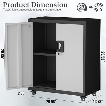 Locking Storage Cabinet,Steel Garage Cabinet with Wheels,Utility Tool Cabinet1 for Garage,Home Office and Warehouse