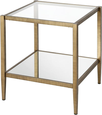 Henn&Hart 20" Wide Square Side Table with Mirror Shelf in Brass, Table for Living Room, Bedroom