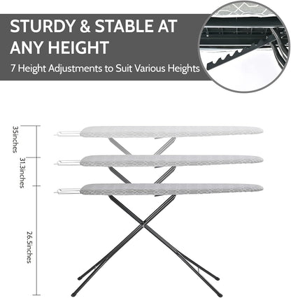 APEXCHASER Full Size Ironing Board with Iron Rest, Lightweight Iron Board with Height Adjustable, Extra Thick Heat-Resistant Cover with Padding, Heavy-Duty Sturdy Metal Legs, 43x13 Grey