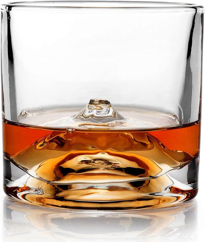 Mount Fuji Heavy Crystal Whiskey Glasses Gift Set of 2, Thick Freezable Bourbon Glass 1lb Each, Premium Whiskey Gifts for Men, Frozen Crystal Chills Cocktails, 10 oz