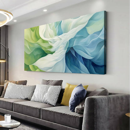 LASMOND Abstract Lines Wall Art for Living Room Canvas Prints Aqua Turquoise Blue Green Artwork Paintings Decor Bedroom Office Girl Woman (30x16 Inches)