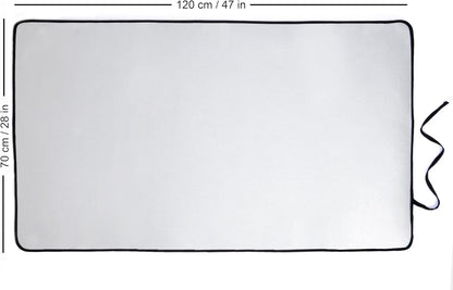 Encasa XO Ironing Mat/Pad - Metallic Silver (Large 48"x28") with 5mm Foam Padding & Silicone Iron Rest for Steam Pressing on Tabletop or Bed - Heat Reflective, Portable, Quilting