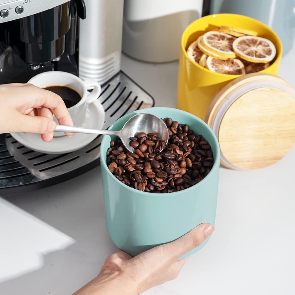 Sweejar Kitchen Canisters Ceramic Food Storage Jar, Stackable Containers with Airtight Seal Wooden Lid for Serving Coffee Bean, Flour, Tea, Cookies and More - 58 Fl Oz (Dark Turquoise)