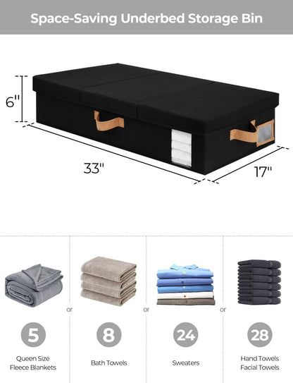StorageWorks 2-Pack Large Under Bed Storage Bins with Lids, Underbed Storage Containers with Handles and Label Holder, Closet Organizer for Clothes, Blankets, Sweater
