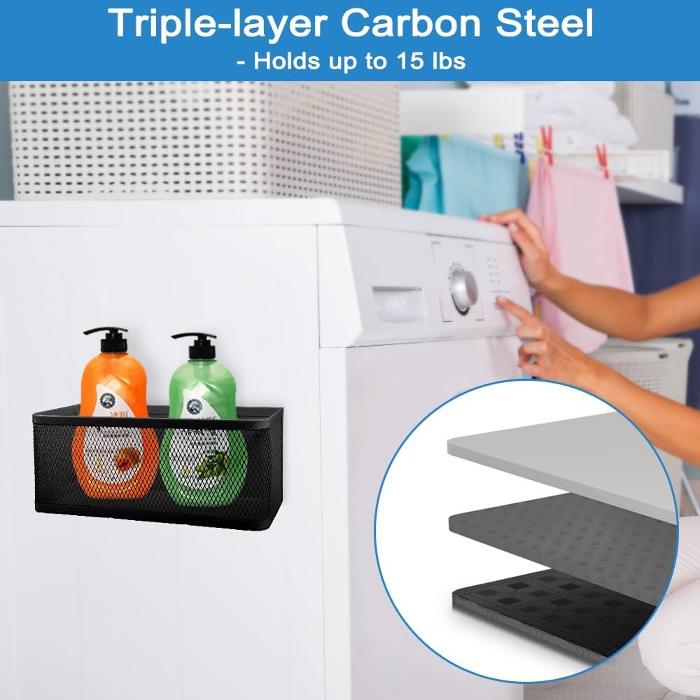 Picowe Magnetic Laundry Organizer, Large Magnet Basket for Laundry Room,16.5lb Capacity Magnetic Shelf for Washer /Dryer, Fridge & Small Spaces ( B, White)