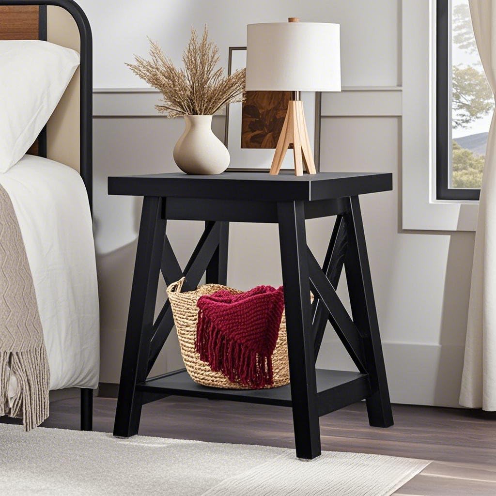 Black End Table, 2-Tier End Tables Living Room, Wood Side Table, Modern Side Table