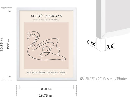 Poster Master Vintage Poster - Retro One Line Swan Drawing Print - Swan Art - Bird Art - Minimal Gift for Her, Animal Lover - Abstract Decor for Home, Office, Bedroom, 16x20 White Framed