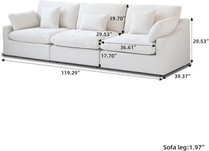 JACH Sectional Couches for Living Room, 3 Seater Cloud Sectional Couch with Deep Seat, Down Filled Modular Sofa, Covers Removeable & Washable, Sofas Furniture for Living Room, White