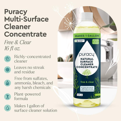 Puracy Multi-Surface Cleaner Concentrate - TikTok Trend Items, Natural All Purpose Cleaning Solution, Plant-Powered Cleaner Must Haves from TikTok Made Me Buy It (Free & Clear, 16 fl oz)