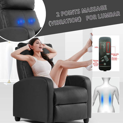 BestMassage | Recliner Chair | with 2 Point Massage Function | Black | with Lumbar Support, Adjustable Push Back, Wide Armrests, Footrest & Padded Seat | Easy Assembly | for Living Room, Home Theatre