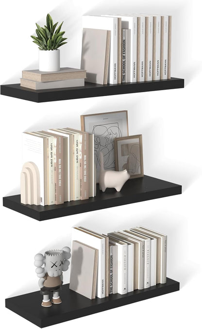 12 Inch Deep Floating Shelves for Wall 3 Pack Floating Shelves Large Storage Space Wall Mount Shelf for Living Room Kitchen Bathroom 30" W x 12" D x 1.2" H Black