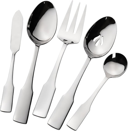 Alata Kate 65-Piece Silverware With Utensil-Serving Set, Service for 12, Stainless Steel Flatware, Mirror Polished Cutlery, Dishwasher Safe
