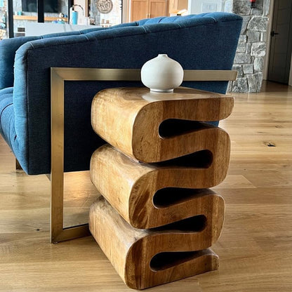 Rutledge & King Aspen Wood End Table - Unique Wooden Side Table - Mid Century Side Table - Saur Wood Side Table - Small Accent Table - Mid Century Modern Side Table
