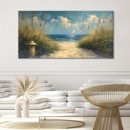 LASMOND Beautiful White Sandy Beach by Seaside Landscape Wall Art Decor Artwork for Bedroom Living Room (20x40 Inches)
