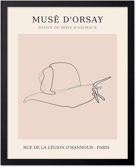 Poster Master Vintage Poster - Retro One Line Snail Drawing Print - Snail Line Art - Minimal Gift for Men, Women, Animal Lover - Abstract Wall Decor for Home, Office, 8x10 Black Framed