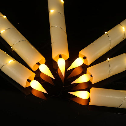 GenSwin Flameless Taper Candles with Remote and String Lights, Ivory Real Wax Taper Candles Battery Operated, LED Flameless Battery Candlesticks for Home Holiday Decor(Set of 6)