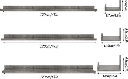 Giftgarden 47 Inch Gray Floating Shelves for Wall Mount, Grey Wood Wall Shelf Ledge for Bathroom Bedroom Living Room Kitchen Storage, Set of 3 Different Sizes