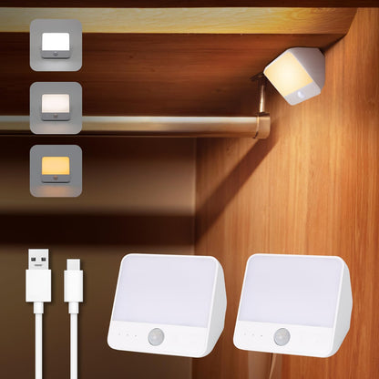 Motion Sensor Light Indoor Rechargeable, Battery Night Light 2000mAh, Motion Activated Night Lights Stick on 2 Pack, Dimmable Stair Lights for Bathroom, Hallway, Kitchen, Traveling